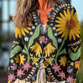 cardigan-pull à boutons avec illustration florale abstraite vintage 