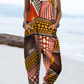 Women's Abstract Geometric Pattern Art Print Casual 100% Cotton Wide Leg Jumpsuit
