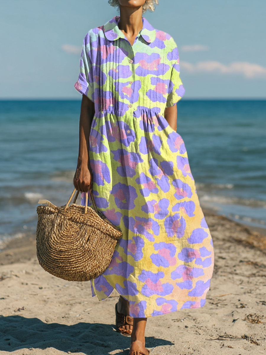 Women's Colorful Gradient Leopard  Art Print Dress