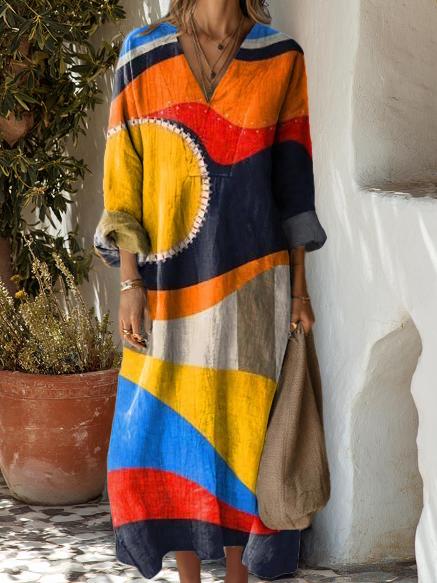 Women's Geometric Pattern Art Print Cotton Dress