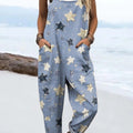 Women's Cute Stars Drawing Art Print Casual 100% Cotton Wide Leg Jumpsuit
