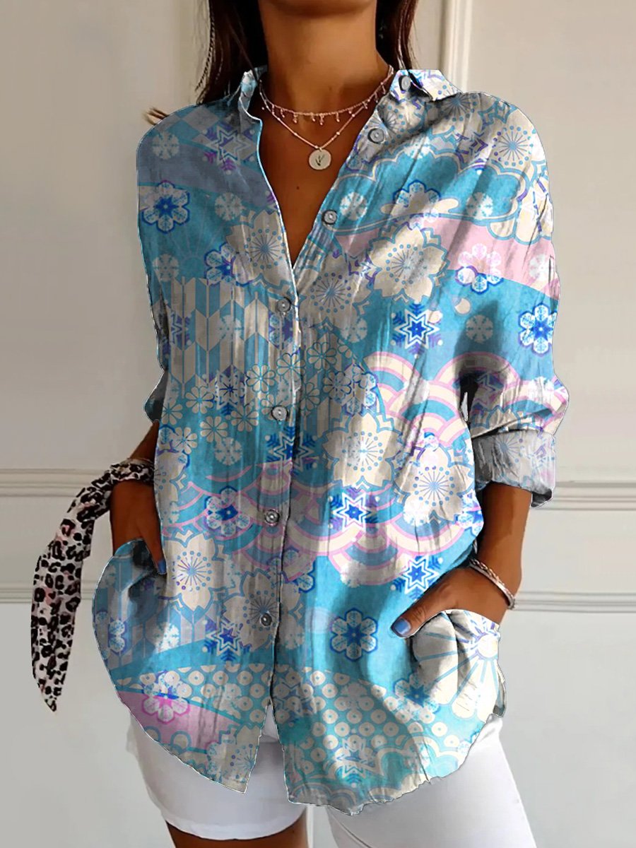 Lovely Japanese Style Floral Pattern Printed Women's Casual Cotton Shirt