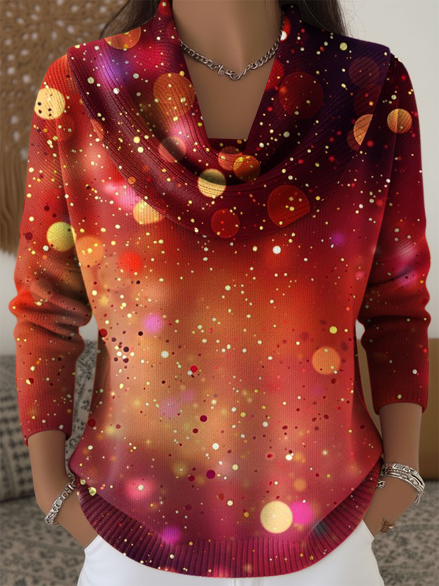 Women's Christmas Pattern Art Print Cowl Neck Sweater