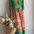 Women's Vintage Floral Art Print Casual Cotton Linen Pocket Dress