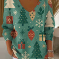 Women's Winter Christmas Gift Painting Art Print Casual Pullover Sweater