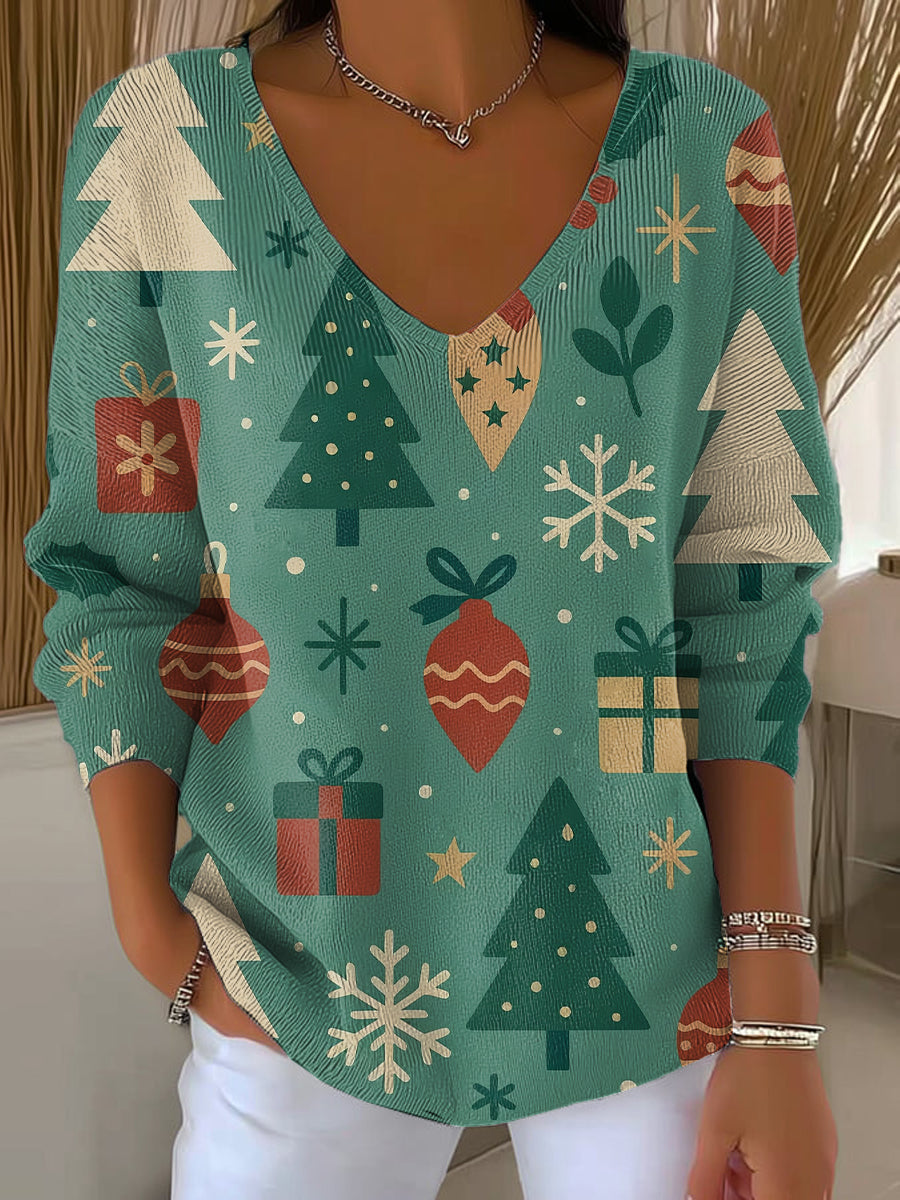 Women's Winter Christmas Gift Painting Art Print Casual Pullover Sweater