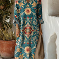 Women's Vintage Floral Art Print Cotton Dress