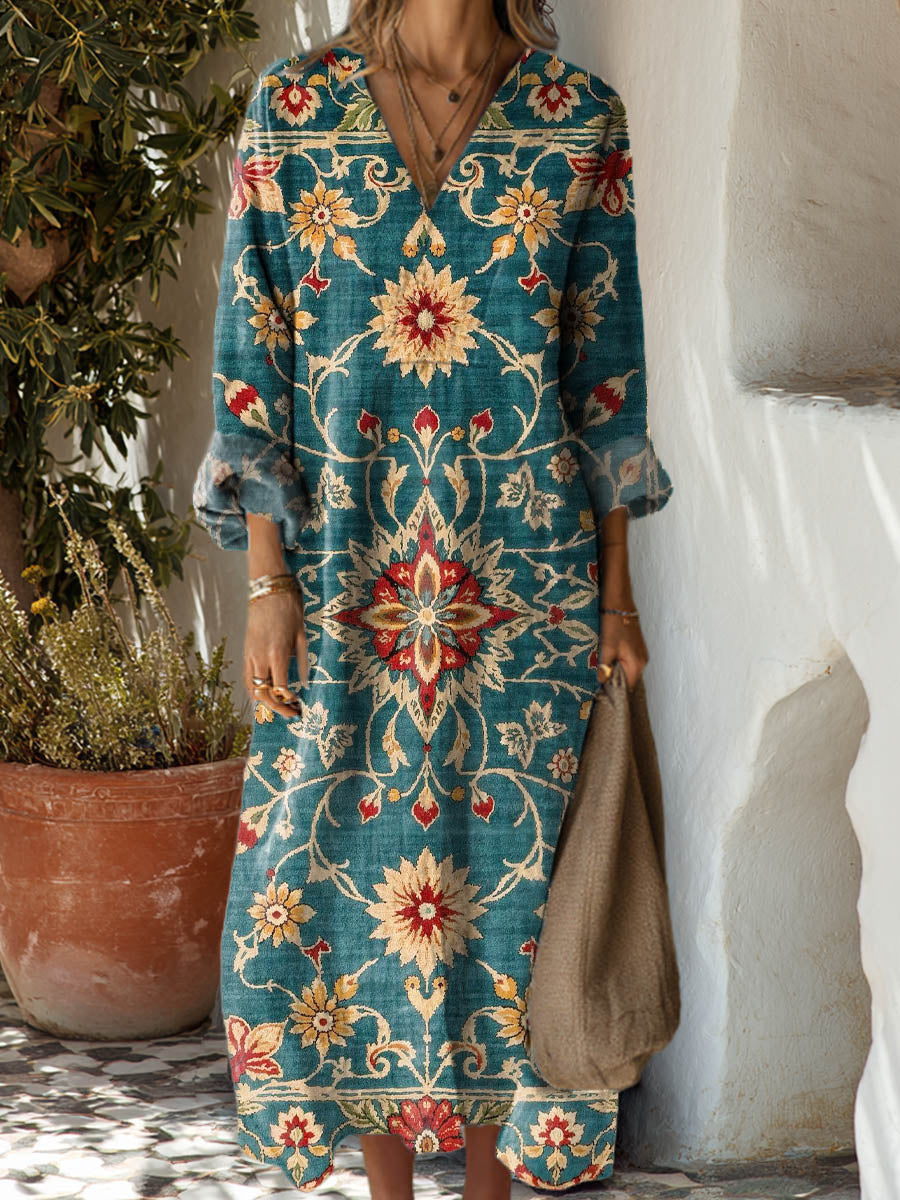 Women's Vintage Floral Art Print Cotton Dress