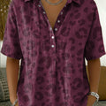 Artistic Leopard Print Short-sleeve Collared Shirt With Half-button Placket