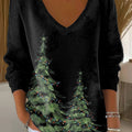 Women's Christmas Tree Pattern Print Casual Pullover Sweater