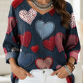 Women's Vintage Heart Art Print Casual Denim Shirt