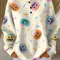 Women's Halloween Pumpkin Candy Pattern Art Print Casual Cotton Shirt