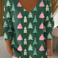 Women's Vintage Christmas Tree Art Print Casual Pullover Sweater