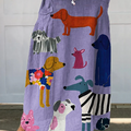 Women's  Dog Art  Print   Linen Pocket Skirt