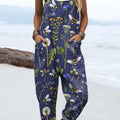 Damen-Jumpsuit mit Vintage-Blumenmuster, lässig, aus 100 % Baumwolle, weites Bein 