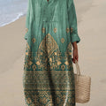 Women's Vintage Ethnic Floral Art Print Cotton Dress