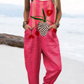 Damen-Jumpsuit mit Vintage-Blumenmuster, lässig, aus 100 % Baumwolle, weites Bein 
