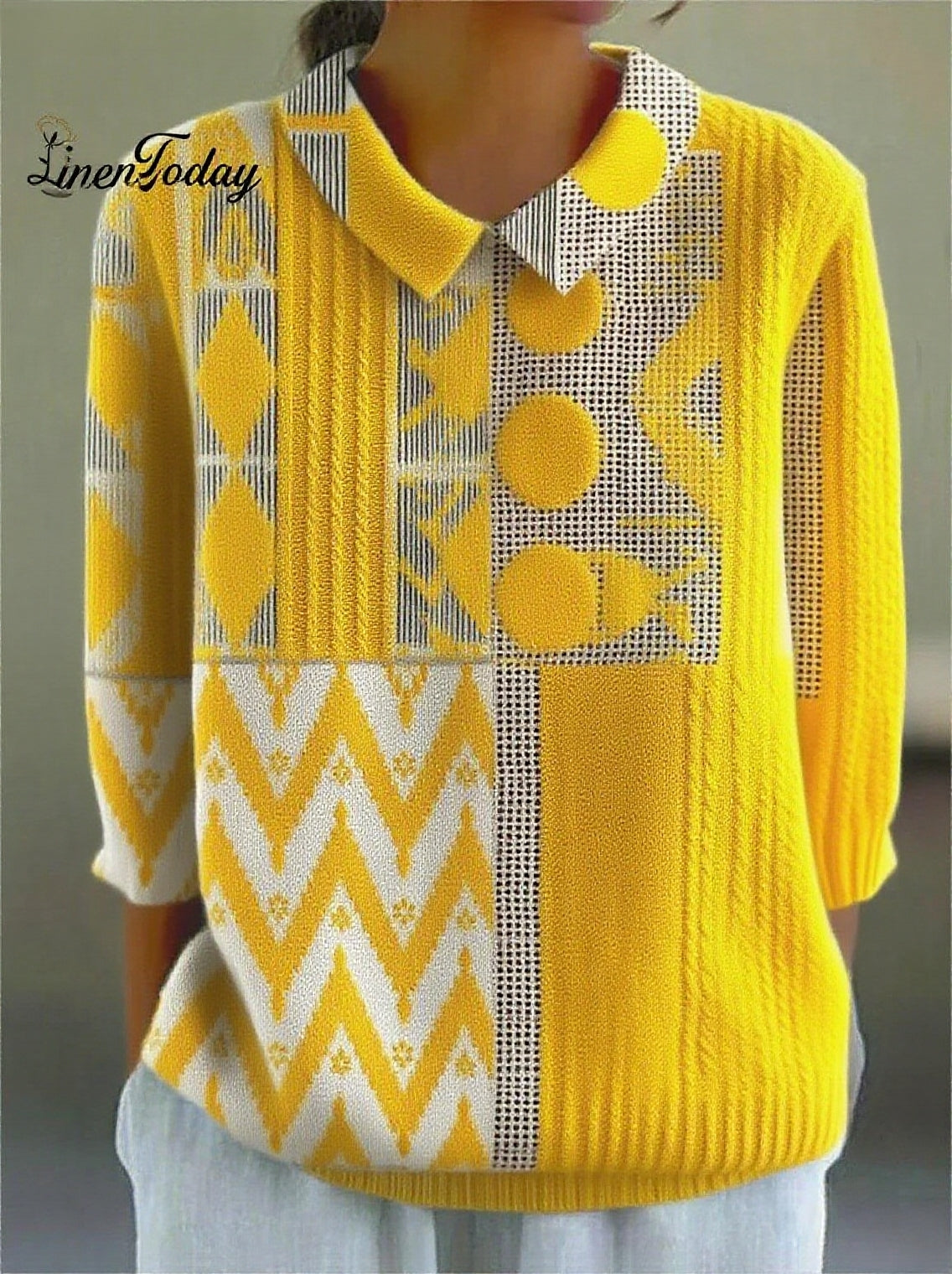 womens-vintage-abstract-geometric-art-print-casual-peter-pan-collar-3-4-sleeve-sweater-ere3
