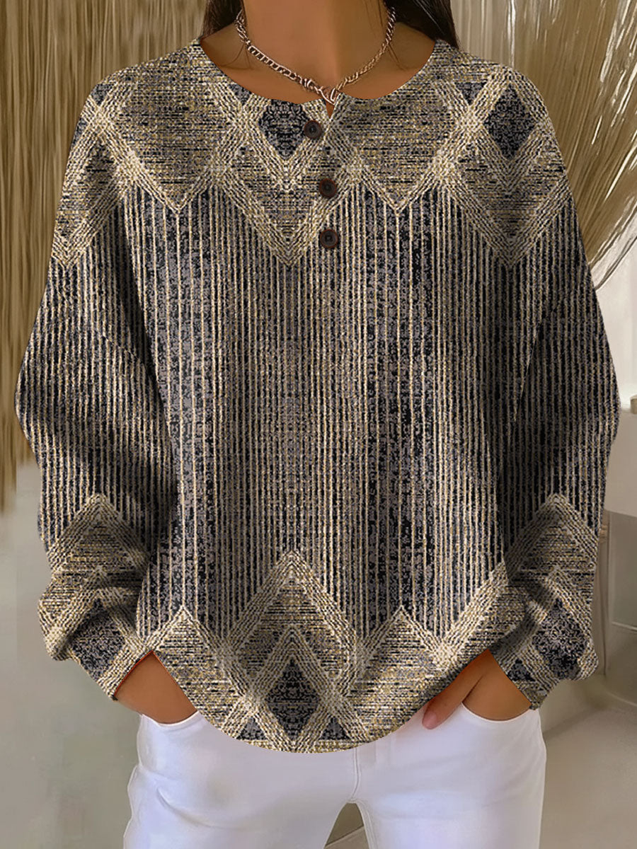 Women's  Vintage Abstract Geometric Art Print  Casual Cotton Sweatshirt