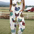 Women's  Funny Chicken Art Print Casual 100% Cotton Wide Leg Jumpsuit