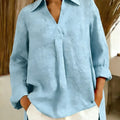 Women's Solid Color V-neck Long-sleeved Casual Loose Cotton And Linen Top