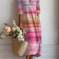 Women's Vintage Gradient Art Print Linen Pocket Tunic Dress