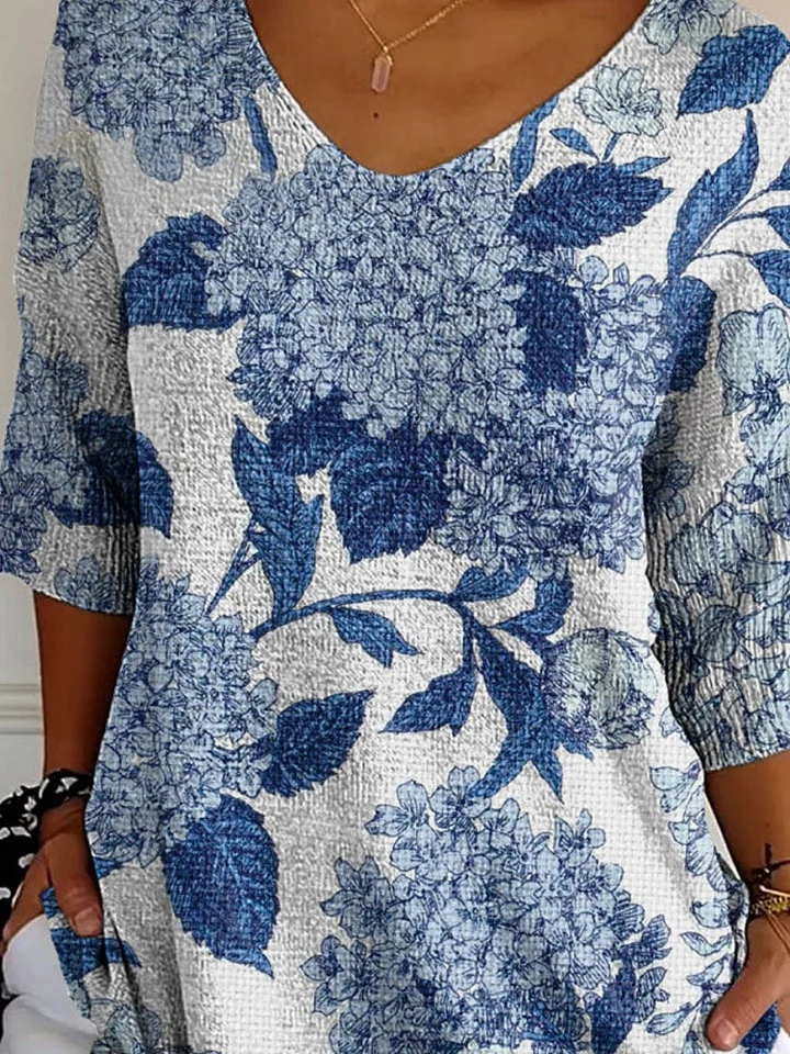 Women's Vintage Lovely Floral Art Print Casual Pullover Knit