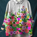 Women's Flower Painting Art Print Casual Cotton And Linen Shirt