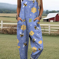 Women's Lovely Bees Art Print Casual 100% Cotton Wide Leg Jumpsuit