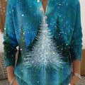 Vintage Christmas Tree Art Print Buttoned Cardigan Sweater