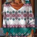 Women's Beautiful Vintage Diamond Geometric Pattern Art Print Casual Pullover Sweater