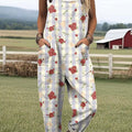 Women's Lovely Floral Art Print Casual 100% Cotton Wide Leg Jumpsuit