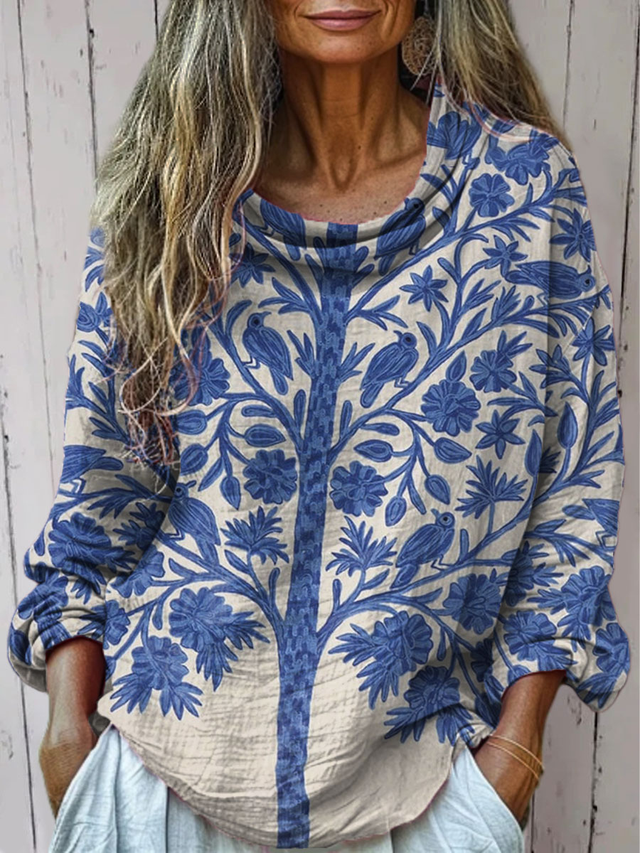 Women's  Vintage Tree  Art Print Casual Long Sleeve Comfortable Cotton Shirt