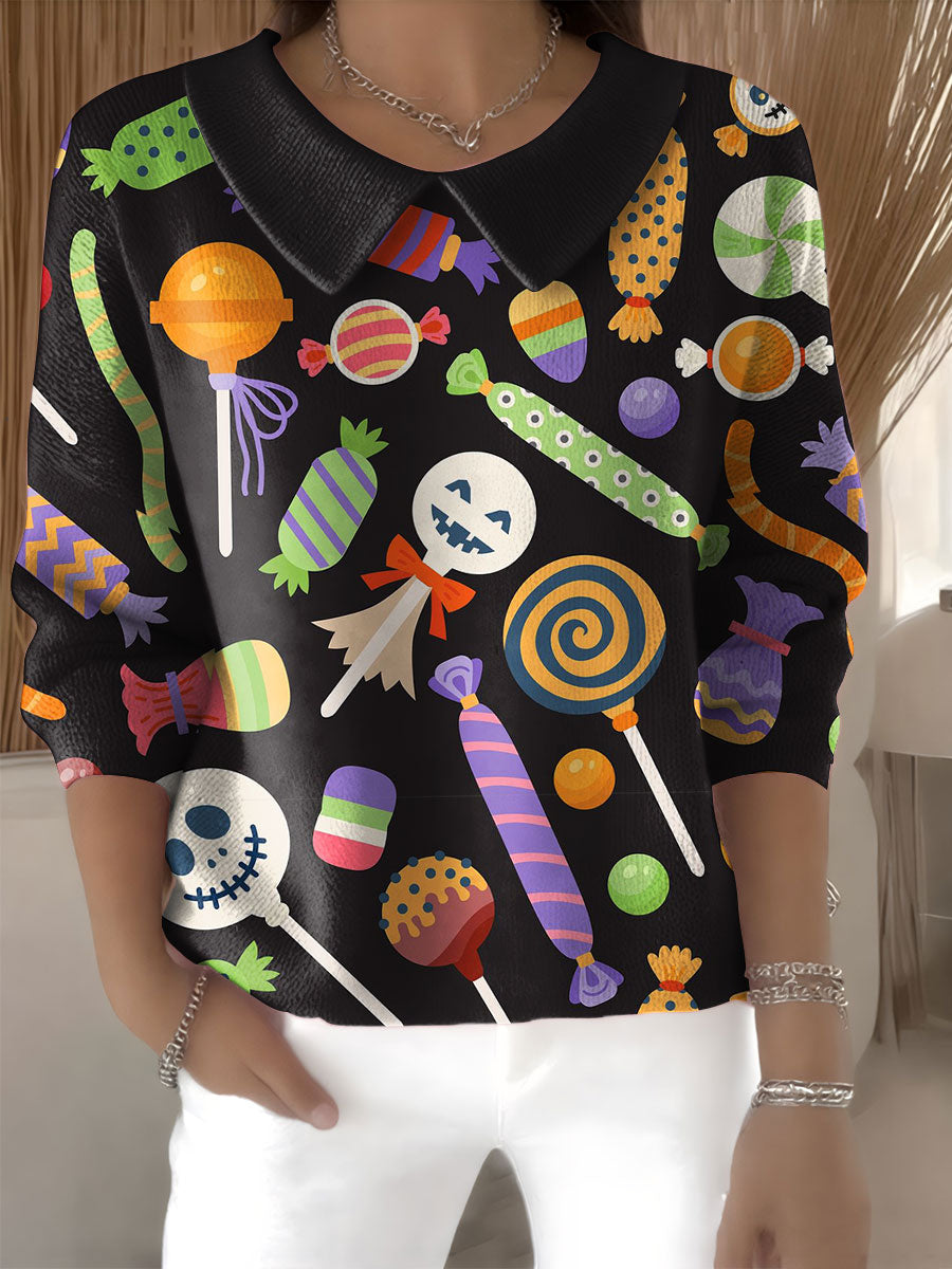 womens-halloween-devil-candy-skull-casual-print-peter-pan-collar-3-4-sleeve-sweater