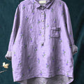 Petite Lilac Tulip Floral Pattern Printed Women's Casual Cotton And Linen Shirt