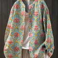Women's Vintage Floral Art Print Casual Cotton And Linen Shirt
