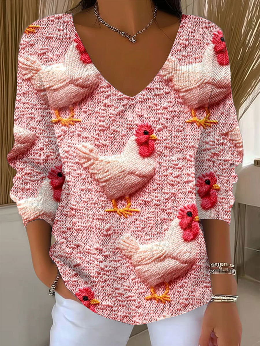 womens-funny-chicken-art-print-casual-pullover-sweater-spl2