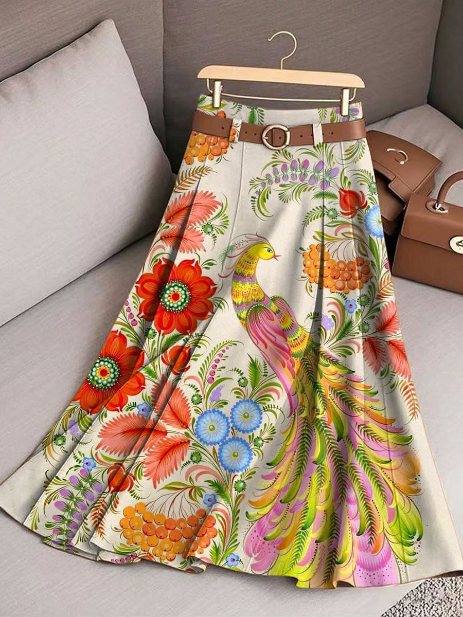 Women's Vintage Flower Art Print Cotton Skirt
