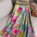 Women's Beautiful Colorful Abstract Large Flower Painting Art Print Cotton Skirt