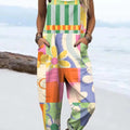 Women's Cute Floral Geometric  Print Casual 100% Cotton Wide Leg Jumpsuit