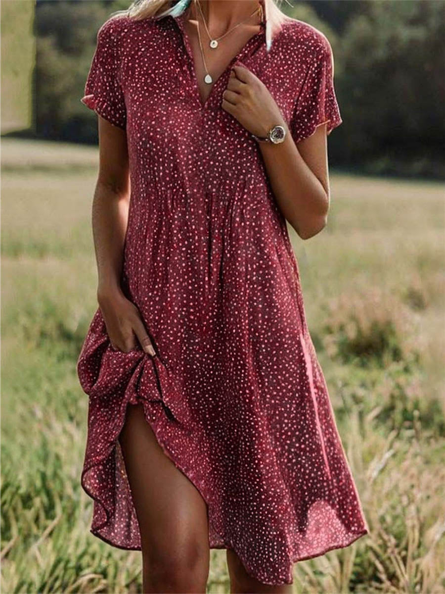 Women's Polka-dot Art Print Casual Loose Elegant V-neck Dress