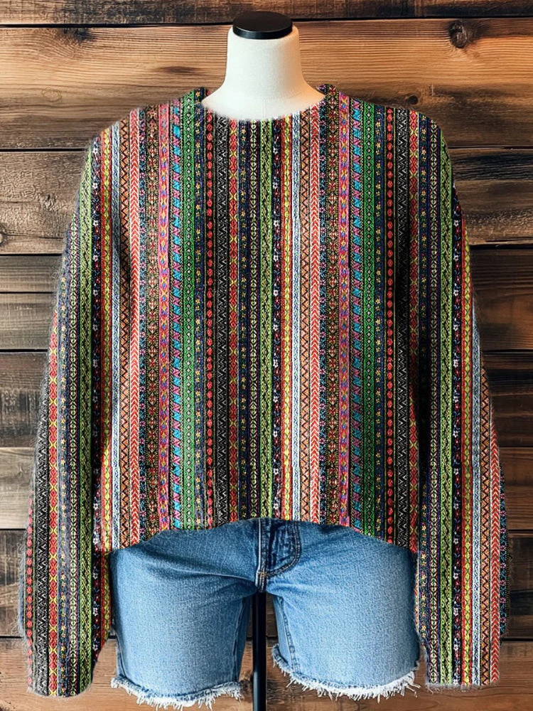 Women's Vintage Art Print Casual Pullover Sweater