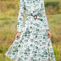 Women's Fun Retro Farm Print Lapel Cotton Midi Dress