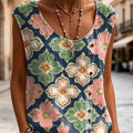 Women's Floral Pattern Art Print Casual Sleeveless Cotton Shirt