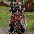 Vintage-Kleid aus Baumwolle mit Blumenmuster, Tasche und V-Ausschnitt für Damen 