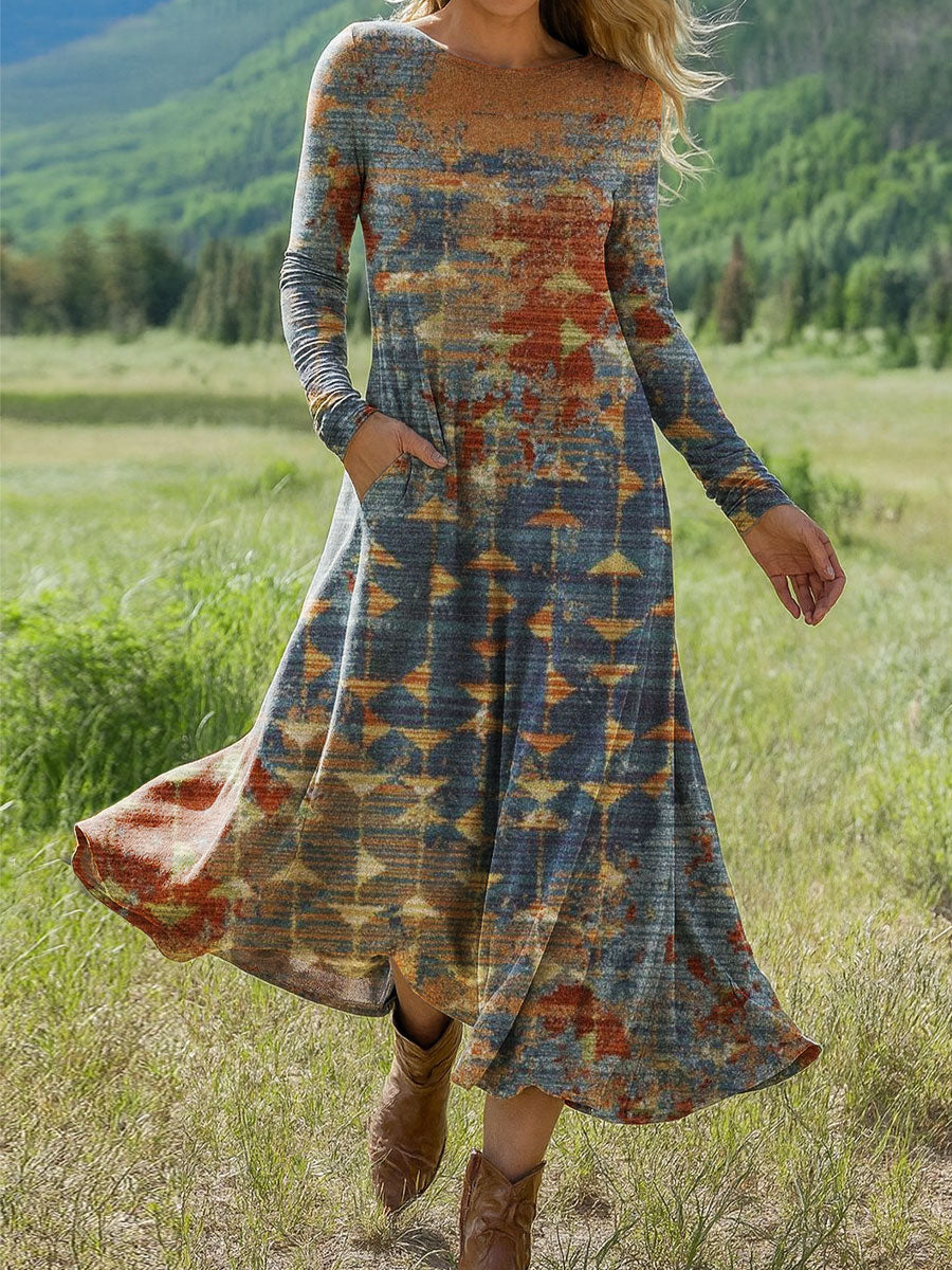 Women's Flowers Floral Art Print Long-sleeved Dress