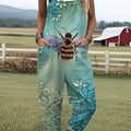 Women's  Funny Bee Art Print Casual 100% Cotton Wide Leg Jumpsuit