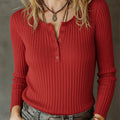 Women's Stretchy Knitted Cotton Henley Top