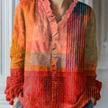 Women's Vintage  Abstract Geometry Art Print Casual Cotton And Linen Ruffle Shirt