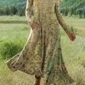 Women's Retro Flowers Pattern Print Art Print Long-sleeved Dress